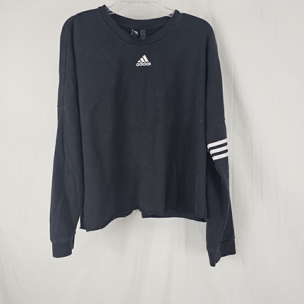 Adidas Women's Size Large Black Spellout Sweatshirt Cropped Raw Hem